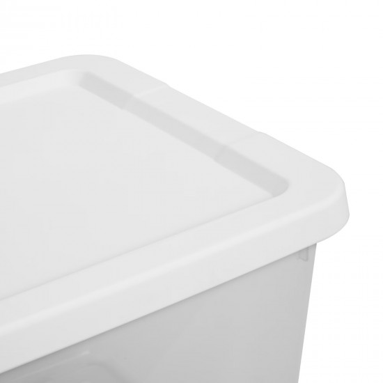 (4) 12 Quart Storage Boxes, Clear Plastic Storage Bin with Snap-On Lid, White Style 0586