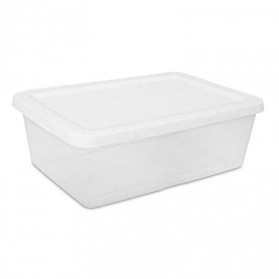 (4) 12 Quart Storage Boxes, Clear Plastic Storage Bin with Snap-On Lid, White Style 0586