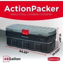 48 Gallon Black Action Packer Lockable Latch Indoor and Outdoor Storage Box