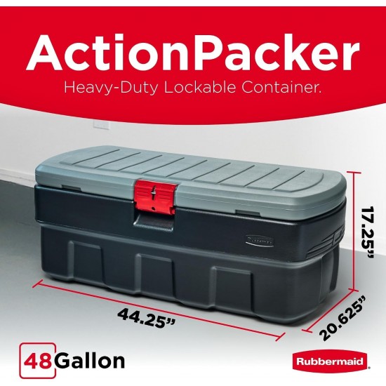 48 Gallon Black Action Packer Lockable Latch Indoor and Outdoor Storage Box