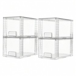 4 Pack Large Stackable Storage Drawers, Plastic Storage Bins