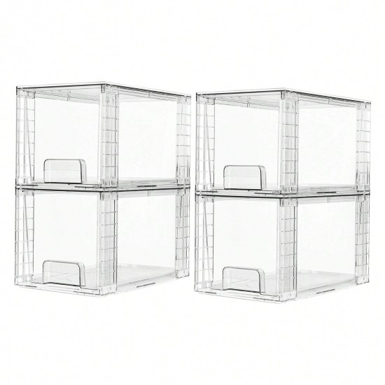 4 Pack Large Stackable Storage Drawers, Plastic Storage Bins
